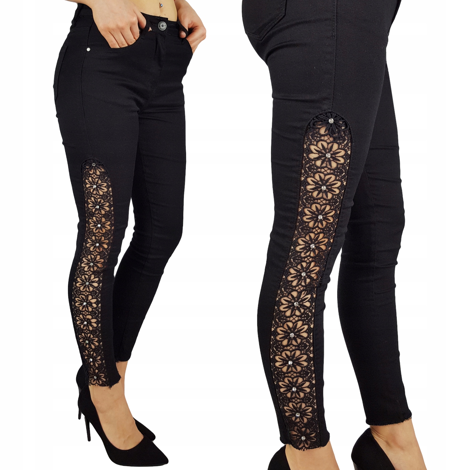 

#damskie Spodnie Wyszczuplające Koronka Czarne New