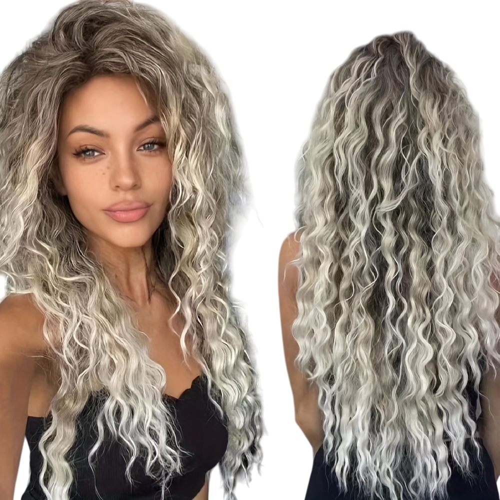 Peruka blond ombre popielaty afro loki włosy kręcone