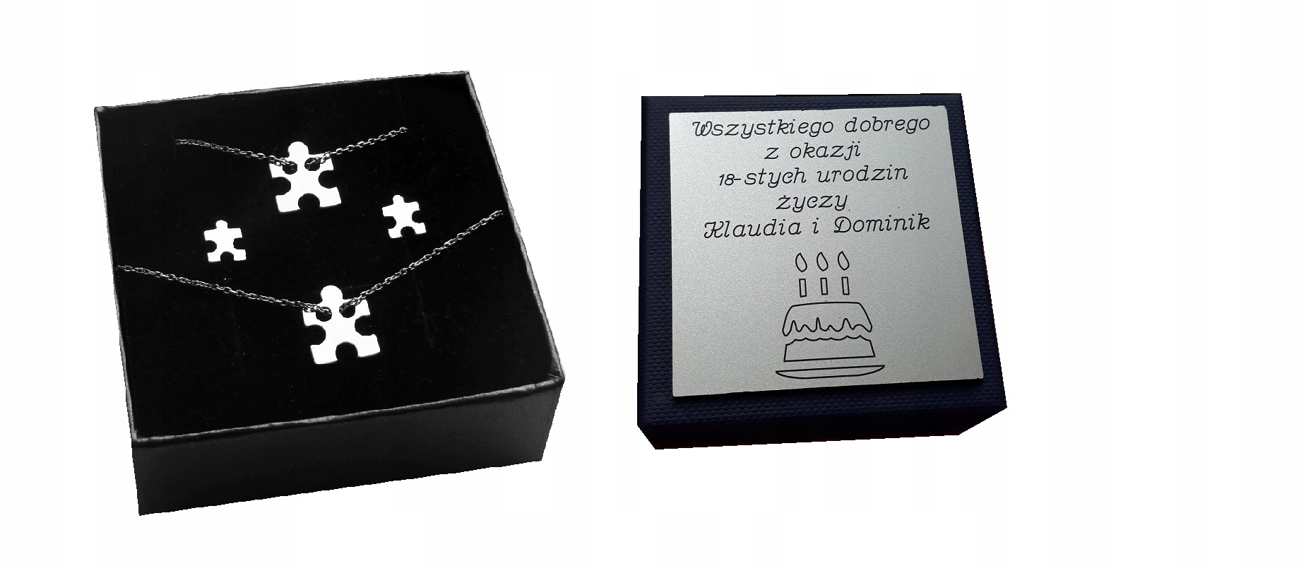 

Srebrny komplet Celebrytka puzzel puzel Grawer