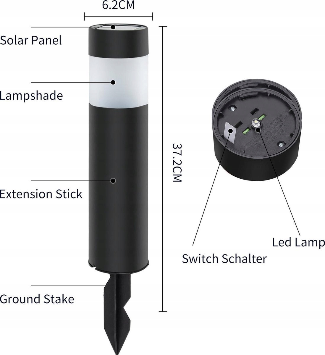 4 szt. LAMPA SOLARNA OGRODOWA LATARNIA LED 37cm Wysokość całkowita 37.2 cm