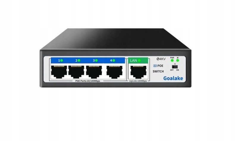 Switch sieciowy PoE Goalake P0E104D – 4 porty PoE, AI, 250m, 52W