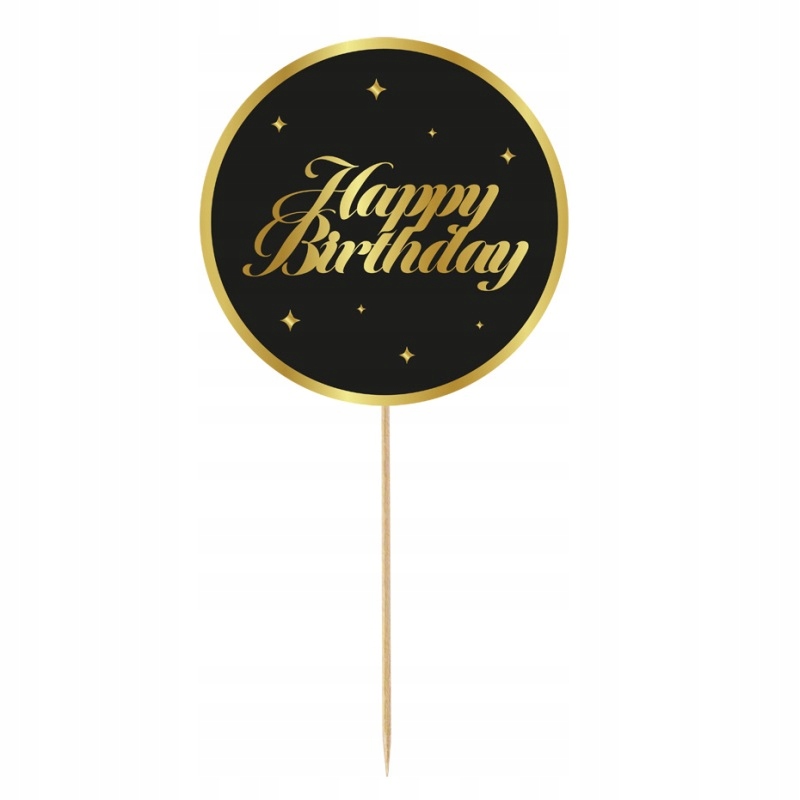 

Topper Na Tort Happy Birthday Czarny Gwiazdki