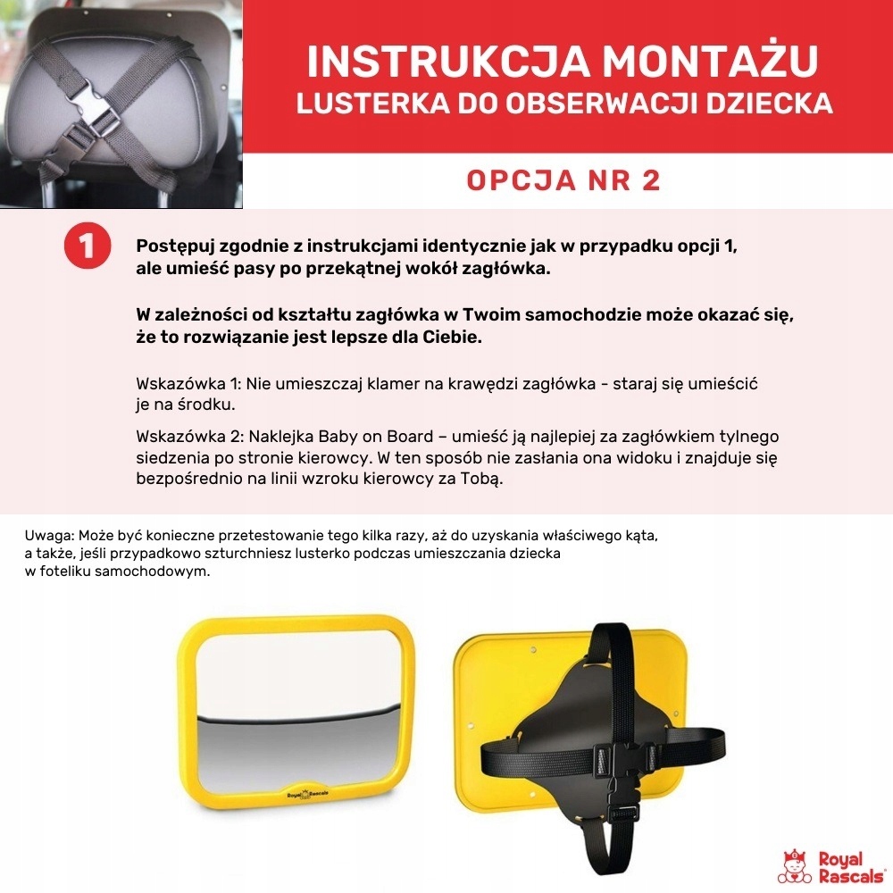 ŻÓŁTE LUSTERKO do samochodu do auta ROYAL RASCALS Sposób montażu pasek z regulowaną klamrą