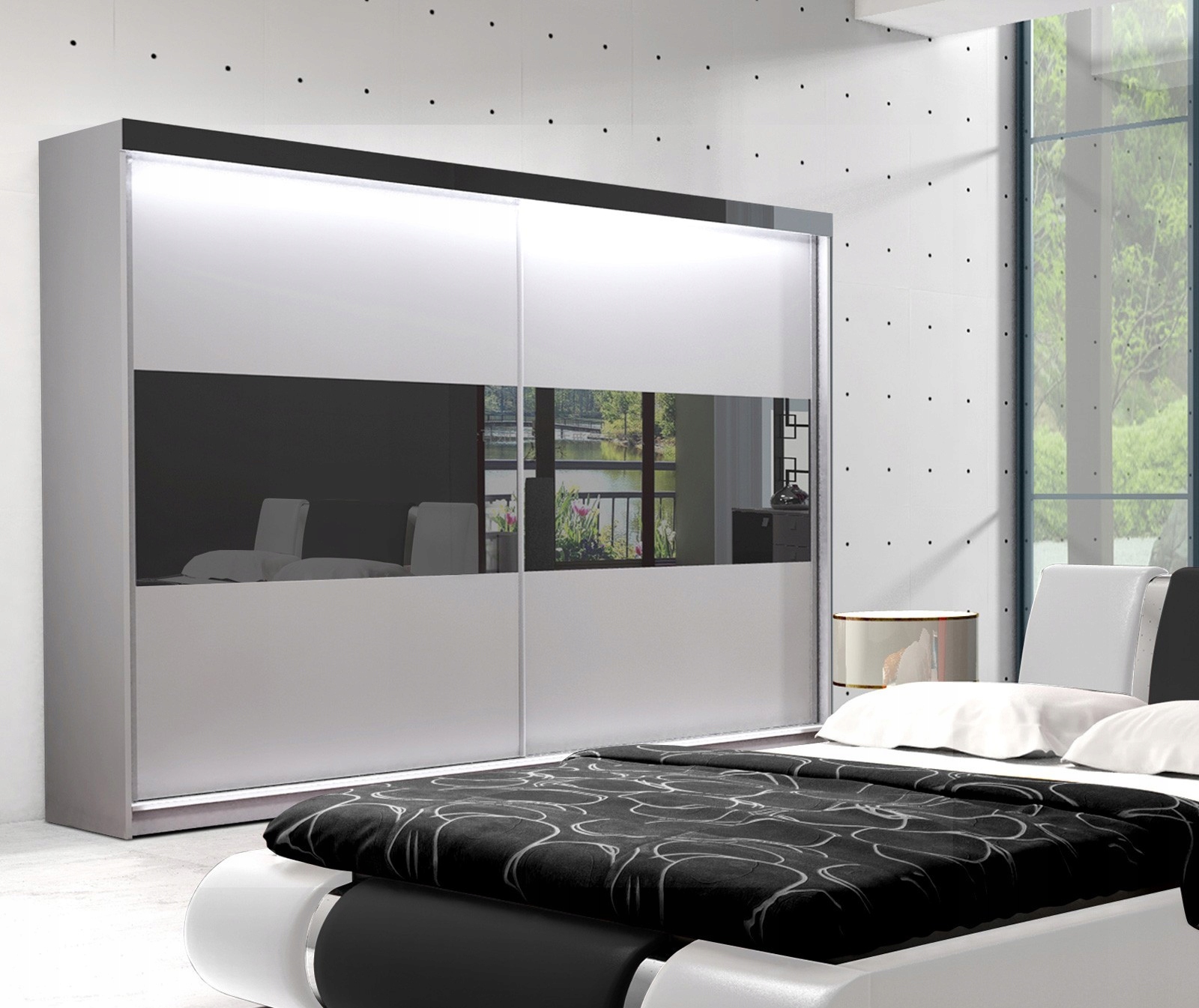 SZAFA BIAŁO-SZARA PŁYTA WYSOKI POŁYSK 200x216 Głębokość mebla 62 cm