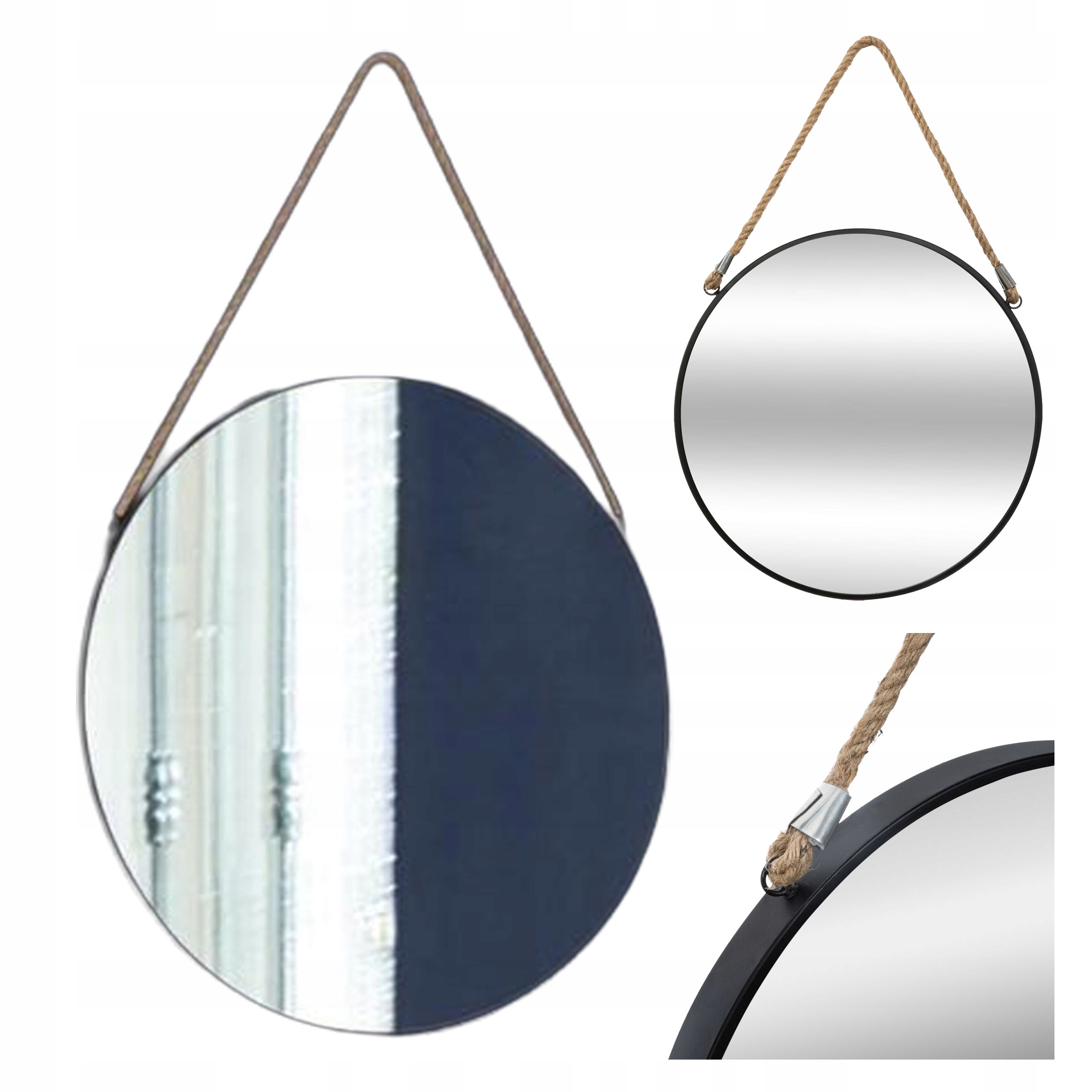 Moderní závěsné zrcadlo v rámu s provázkem 55 cm