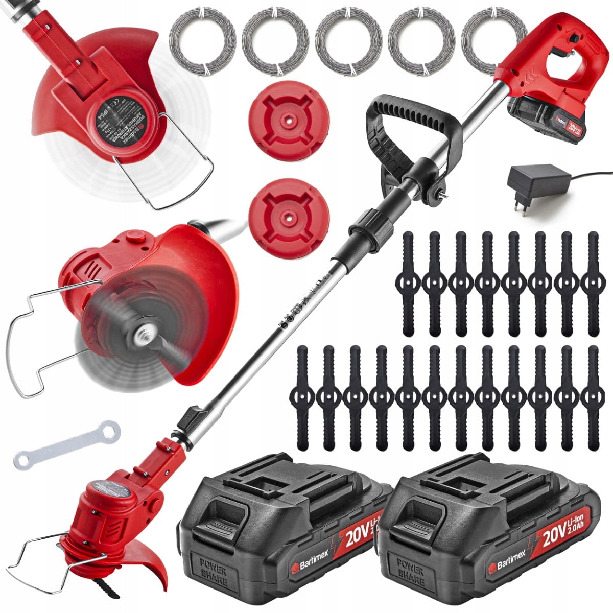 Akumuliatorinė žoliapjovė 20V 800W 2x2,0Ah Kosa 15cm Elektrinė krūmapjovė