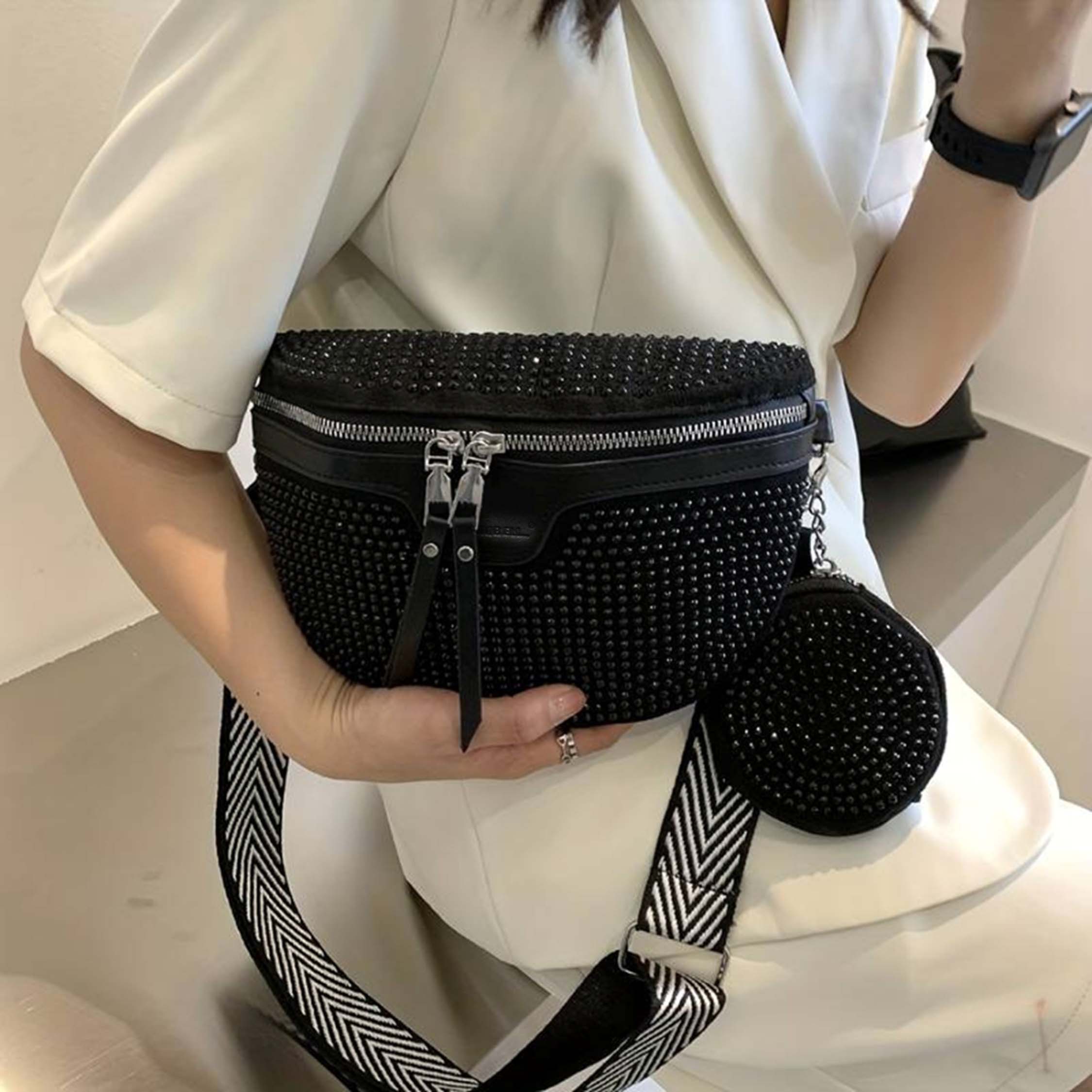 DAMSKA SASZETKA NERKA BAG NA RAMIĘ Z PORTFELIKIEM TOREBKA CROSSBODY CEKINY Marka Cambell