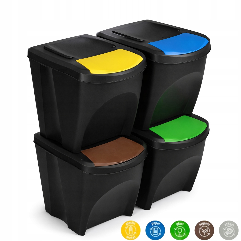 Odpadkový Koš Nádoba Na Odpadky 4 x 25 L Pro Třídění Košů S Nálepkami