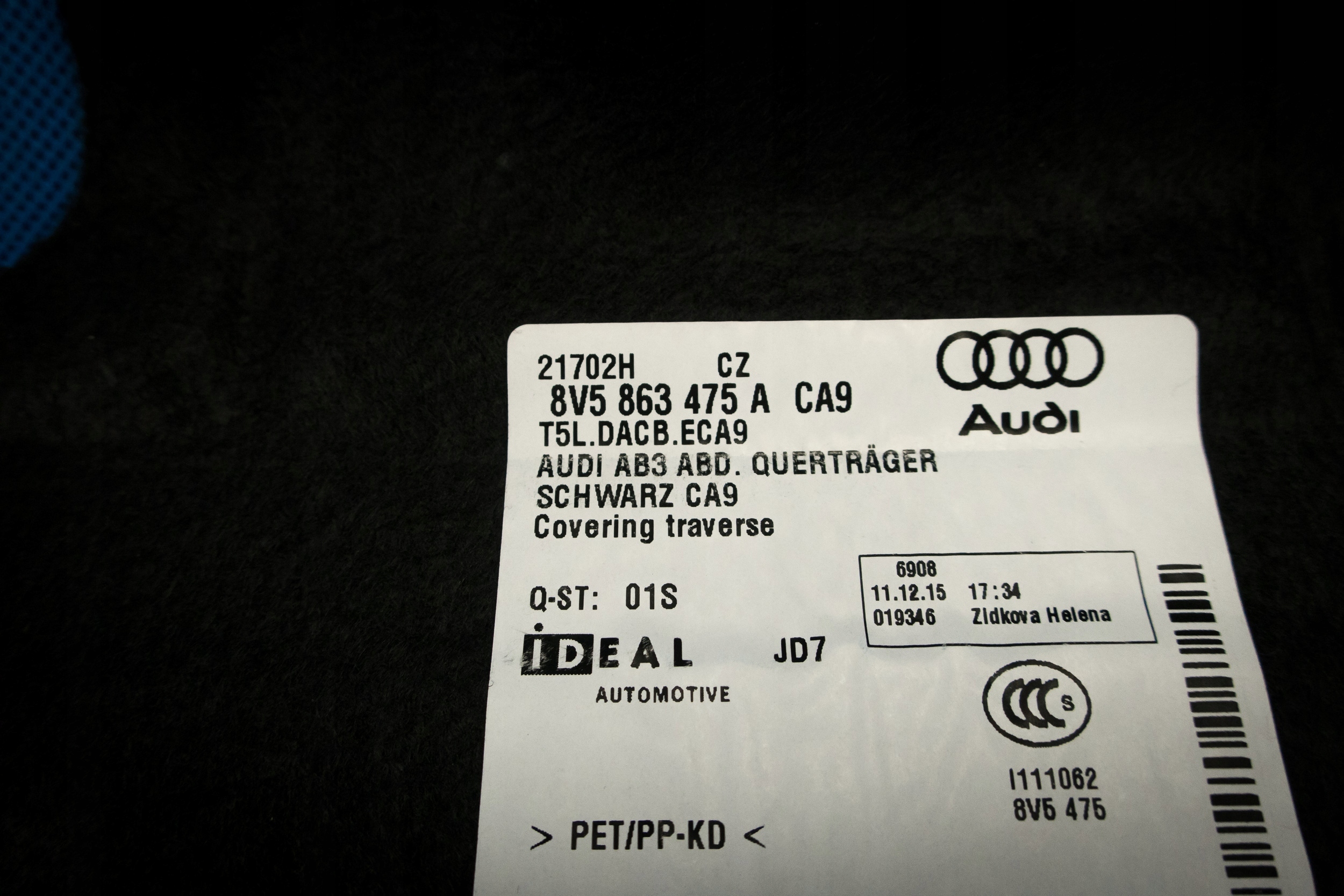floor upholstery boot Audi A3 8V 8V5863475A