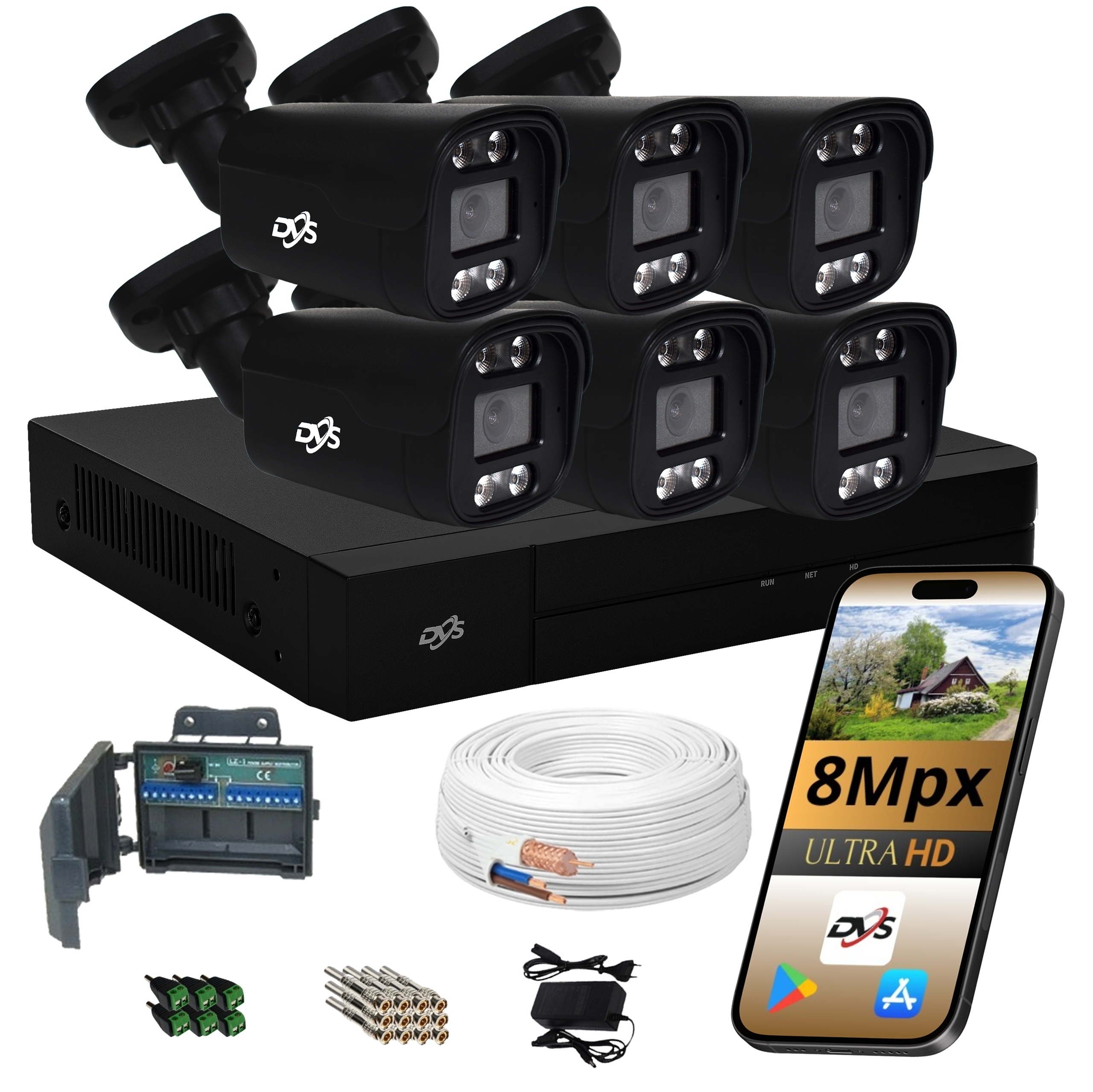 Sada 6 Kamer Černá Venkovní Analogová Tuba Pro Monitorování Domu 8 Mpx