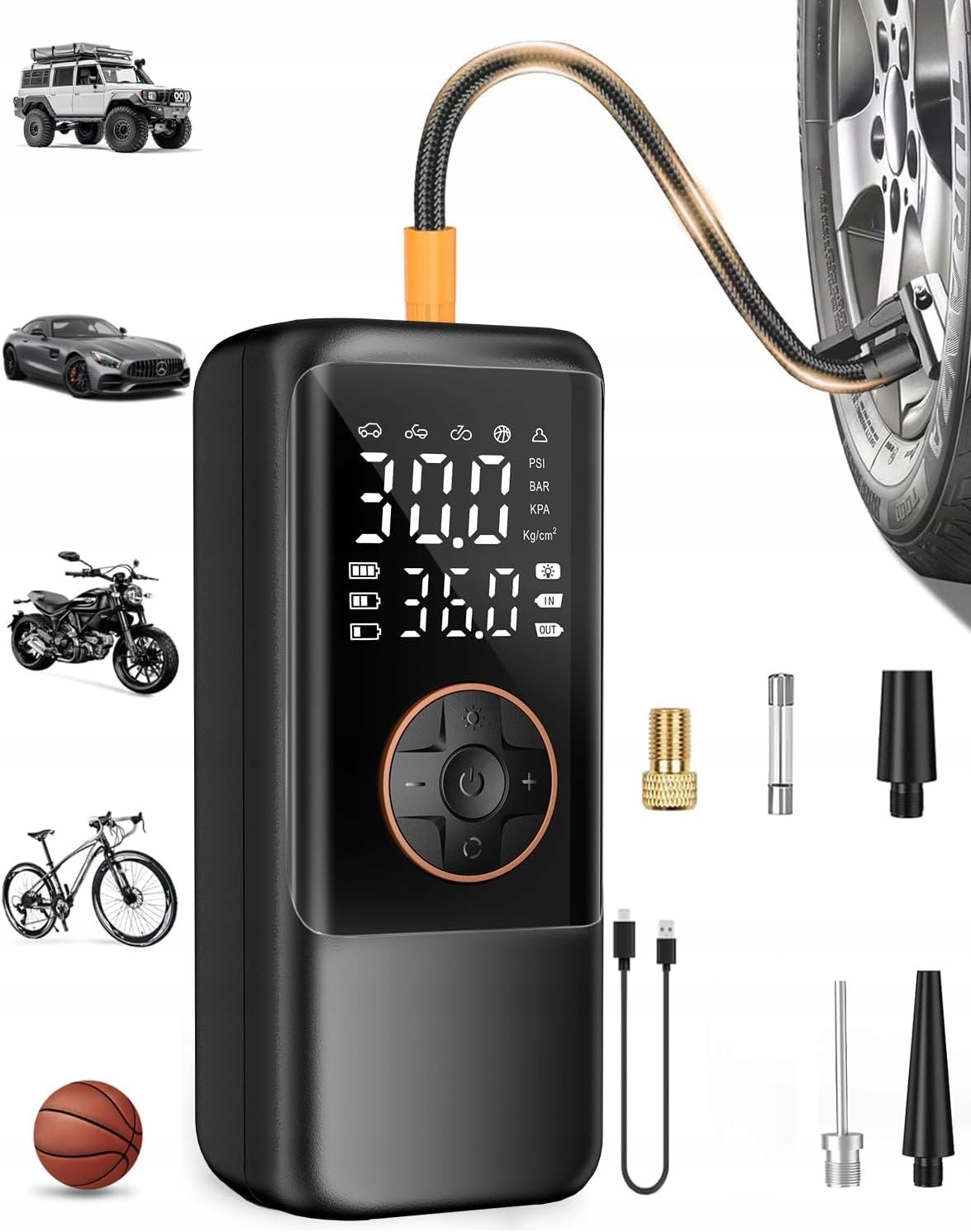 Pompka elektryczna samochodowa kompresor przenośna USB C 16000mAh