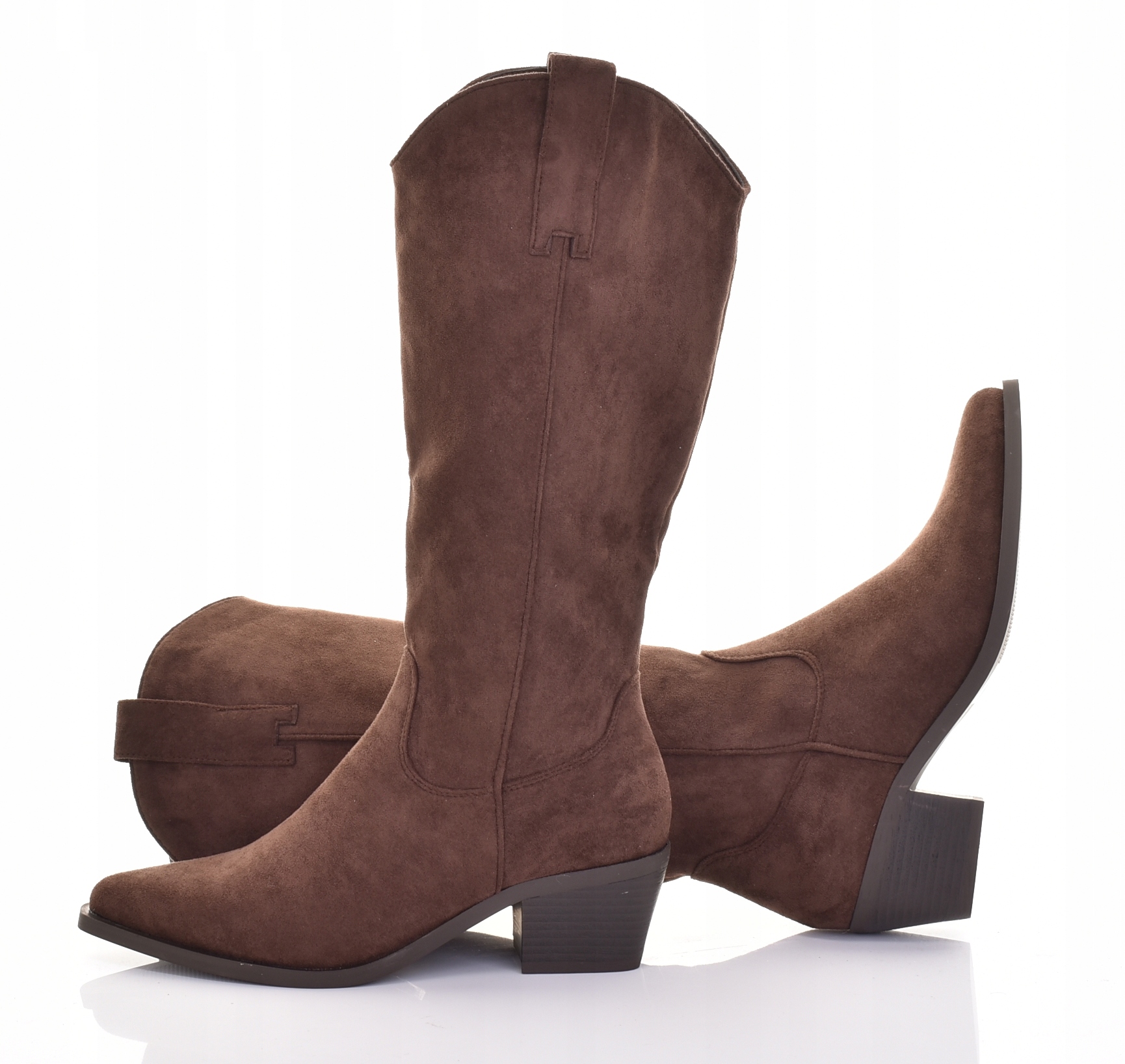 Dámské Kozačky Kovbojské Boty Semišové Před Koleno Elegantní Čokoládové