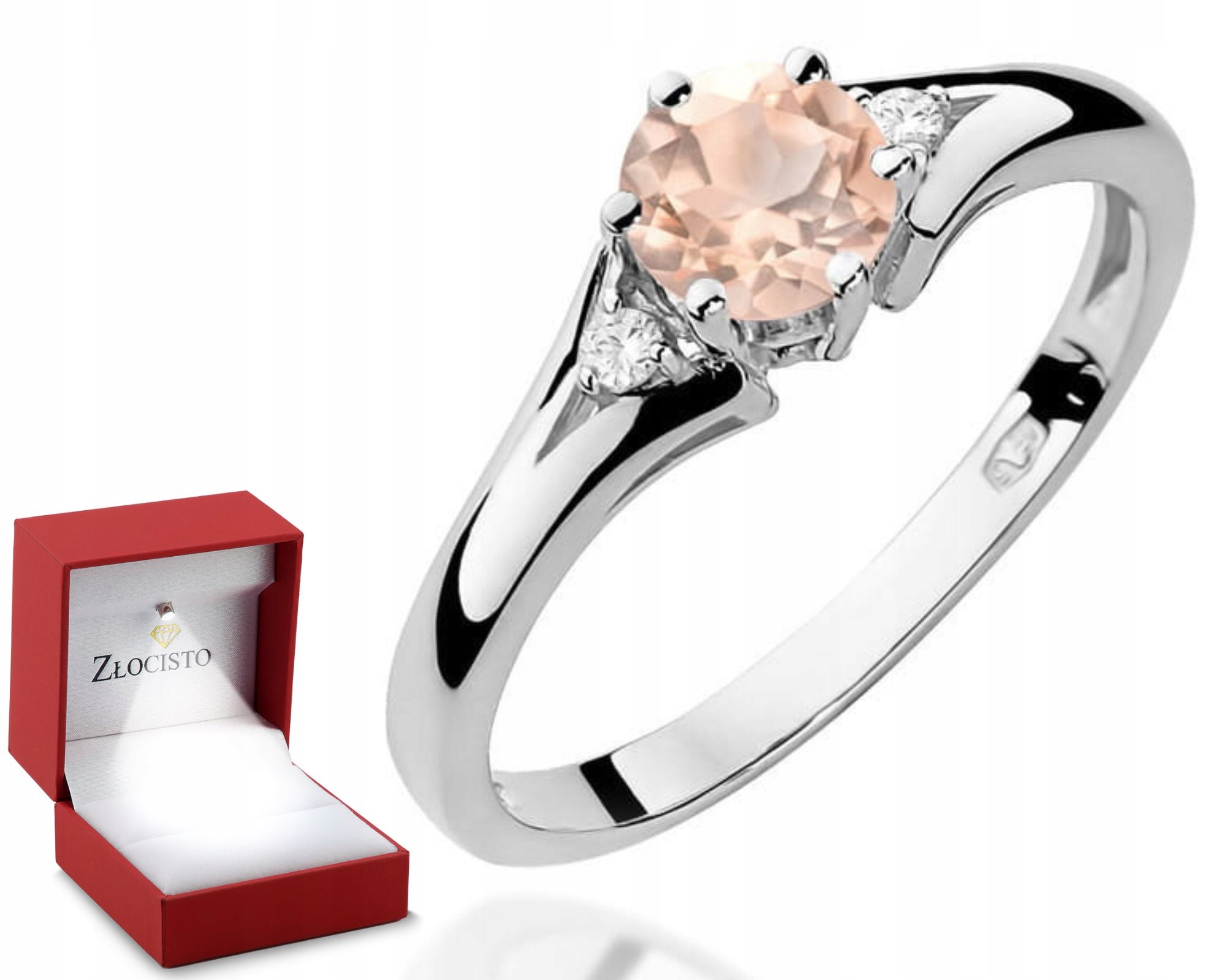 Bílé Zlato Prstýnek Brilianty A Přírodní Kámen Morganit 585 Gravírování