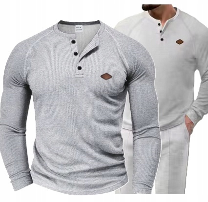 Męska koszulka z długim rękawem longsleeve szary ze stójką długi rękaw