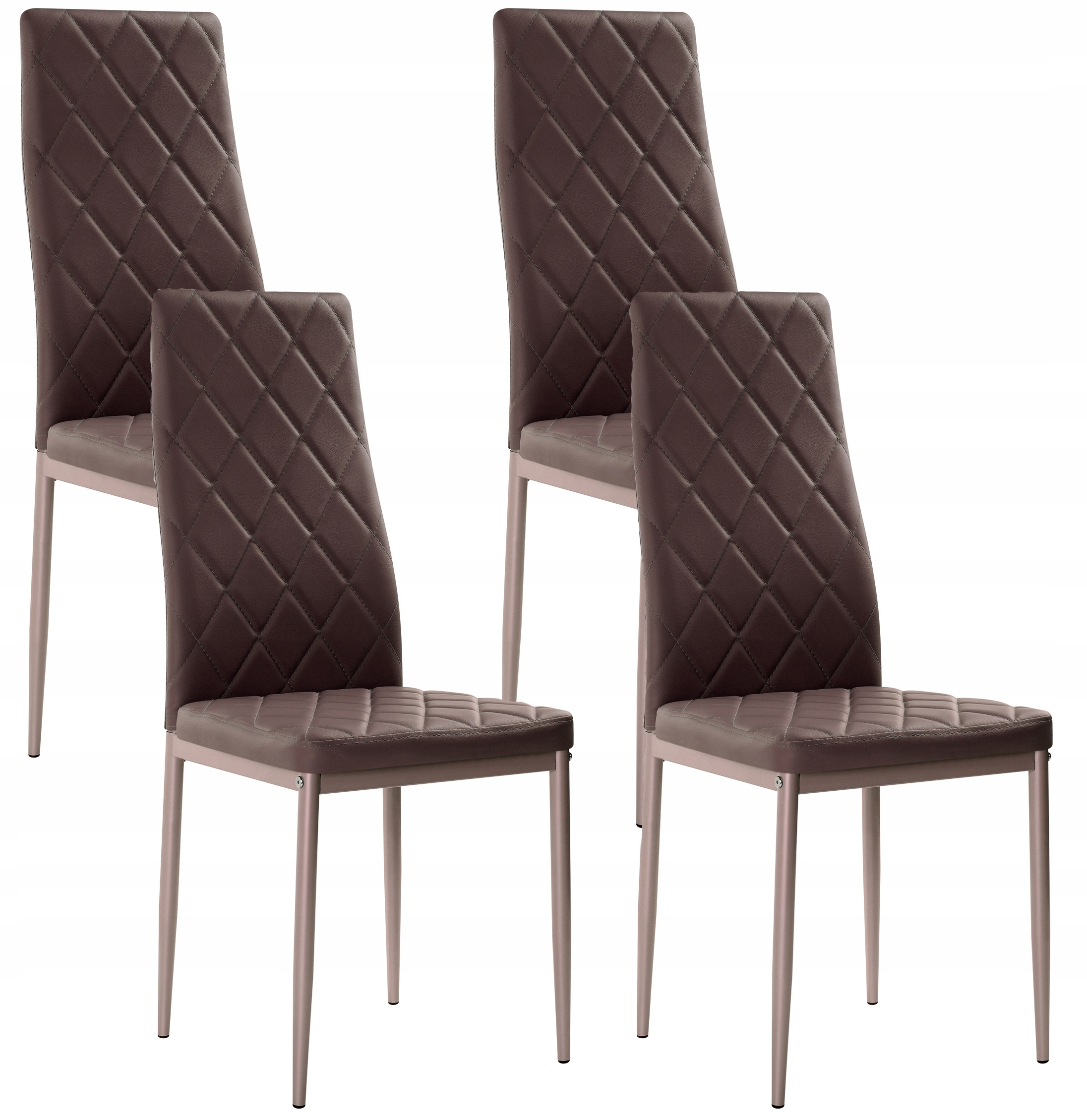 4x Nowoczesne Brąz Skórzane Krzesła Romby 258A