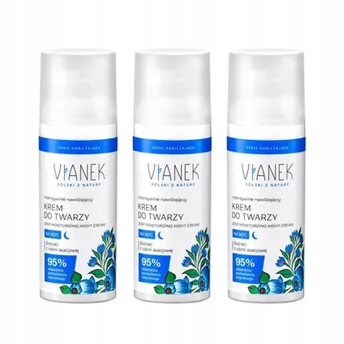 Zestaw: 3x Vianek, Nawilżający krem do twarzy na noc, 50 ml