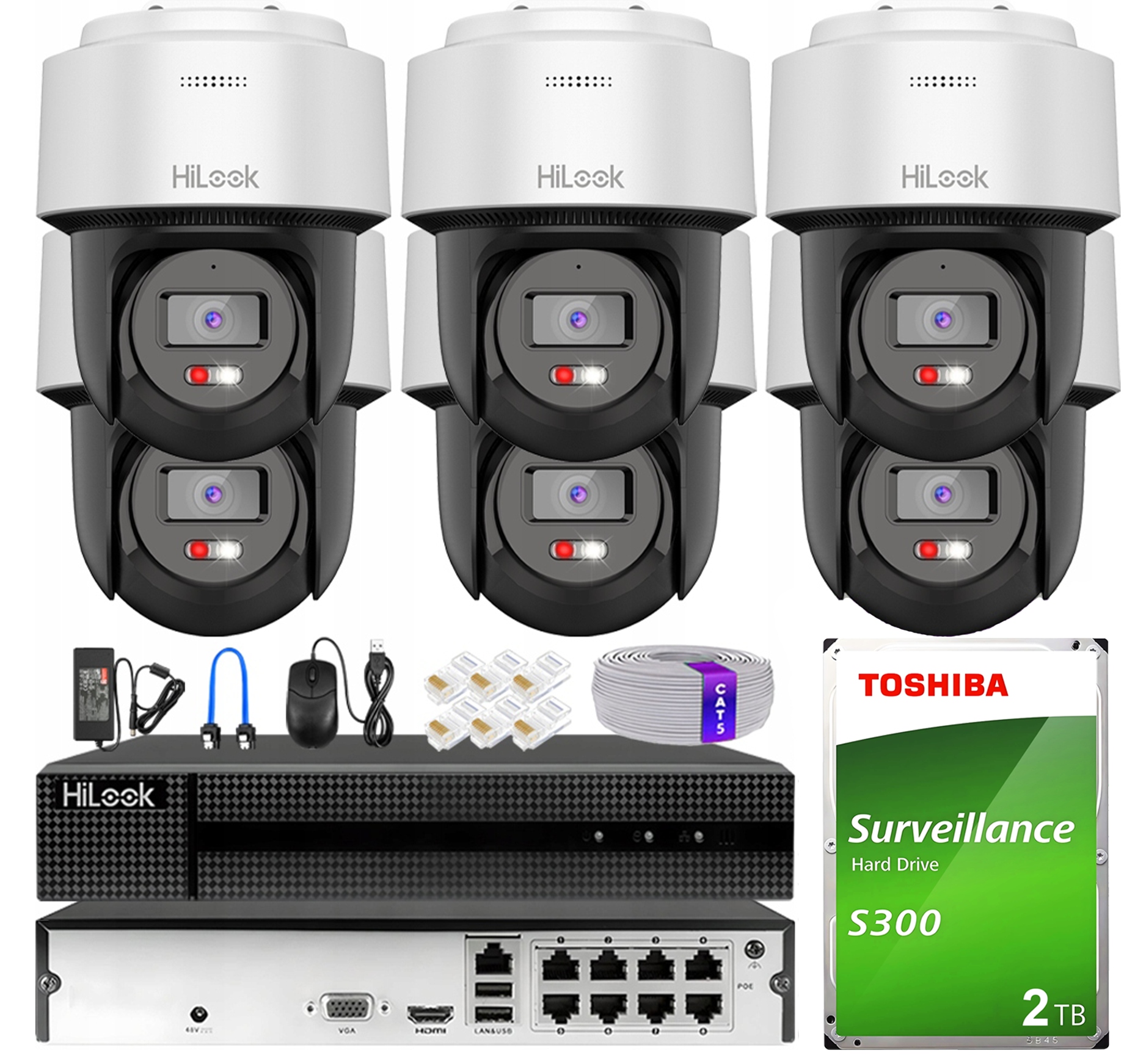 Sada pro monitorování 6 kamer Ip PTZ-N4MP-P 4MP HiLook od Hikvision 2TB