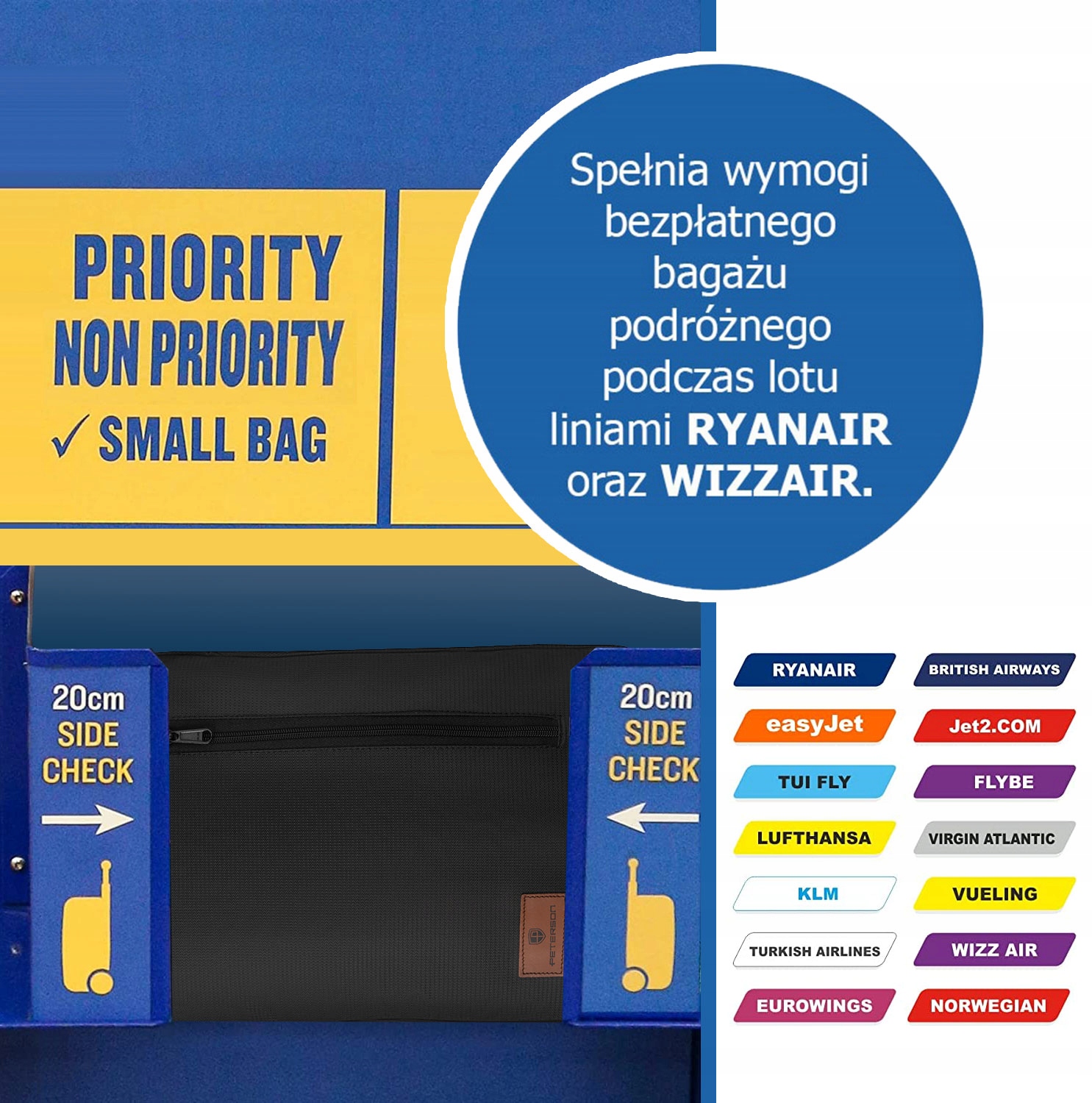 PETERSON torba do samolotu ryanair 40x20x25 plecak Marka Peterson