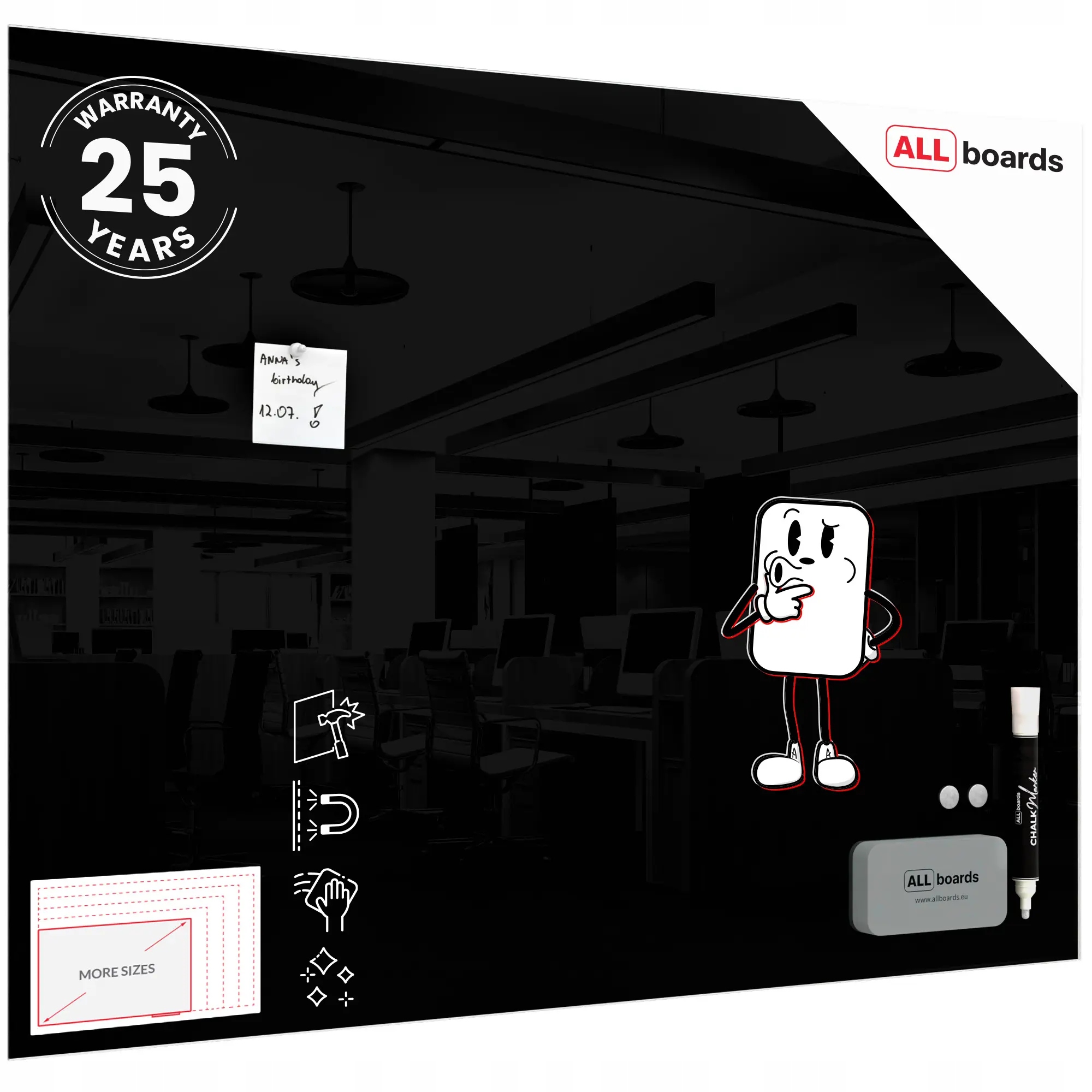 Tablica magnetyczna szklana Czarna 120x90 cm