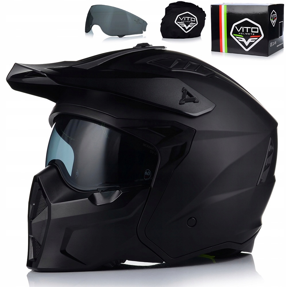 Motocyklová Prilba 4v1 Vito Predator Matt Odnímateľná Čepeľ Strieška Sklo