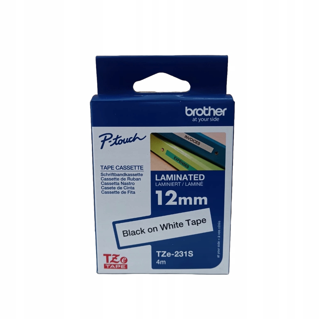 Brother TZE231S TZE-231S 4m 12mm czarny nadruk na białej taśmie laminowanej