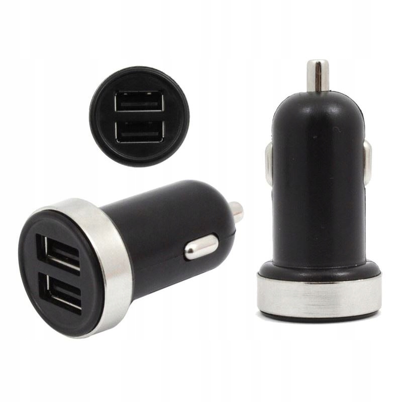 Ładowarka samochodowa do telefonu USB 1A + 2.1A CZARNA do Samochodu 2xUSB A
