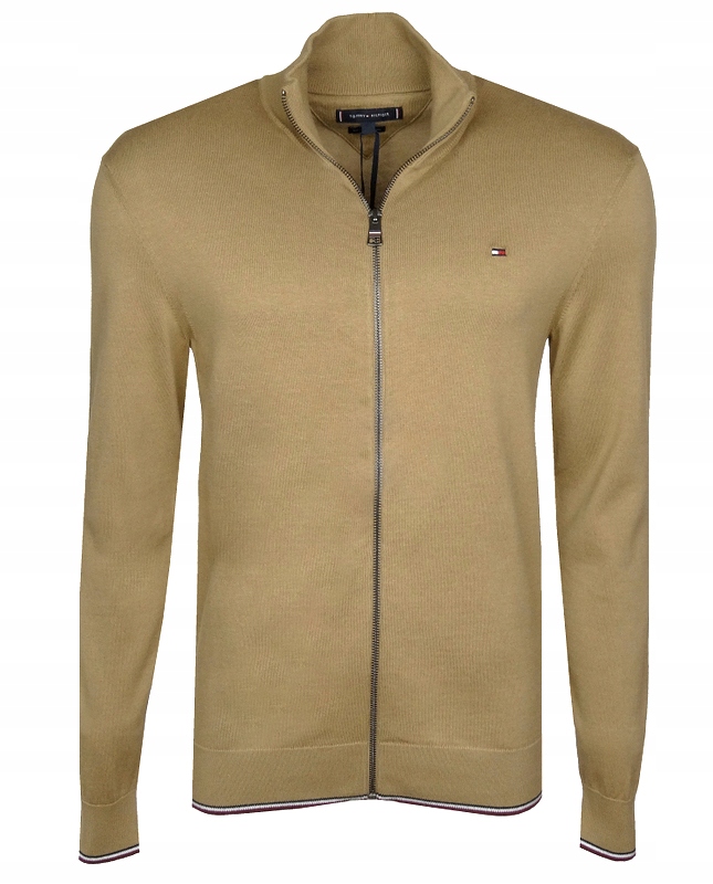 Tommy Hilfiger pánský rozepínací svetr s hedvábím, béžový, S