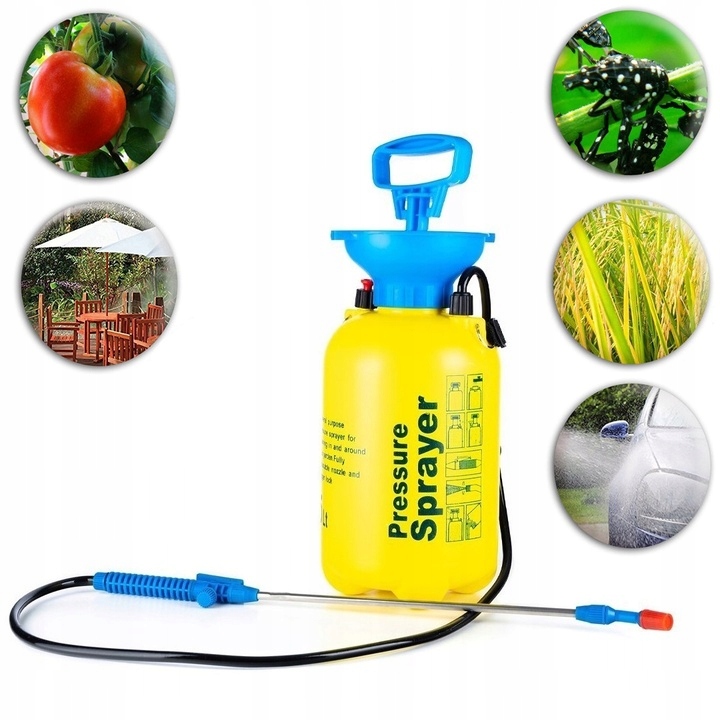 OPRYSKIWACZ CIŚNIENIOWY RĘCZNY SPRYSKIWACZ OGRODOWY 5L PASEK + DŁUGA LANCA Zasilanie ręczne