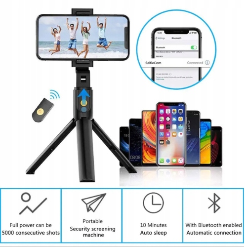 KIJEK DO SELFIE STICK DO IPHONE APPLE BLUETOOTH STATYW Z PILOTEM SOLIDNY Maksymalne obciążenie 300 g