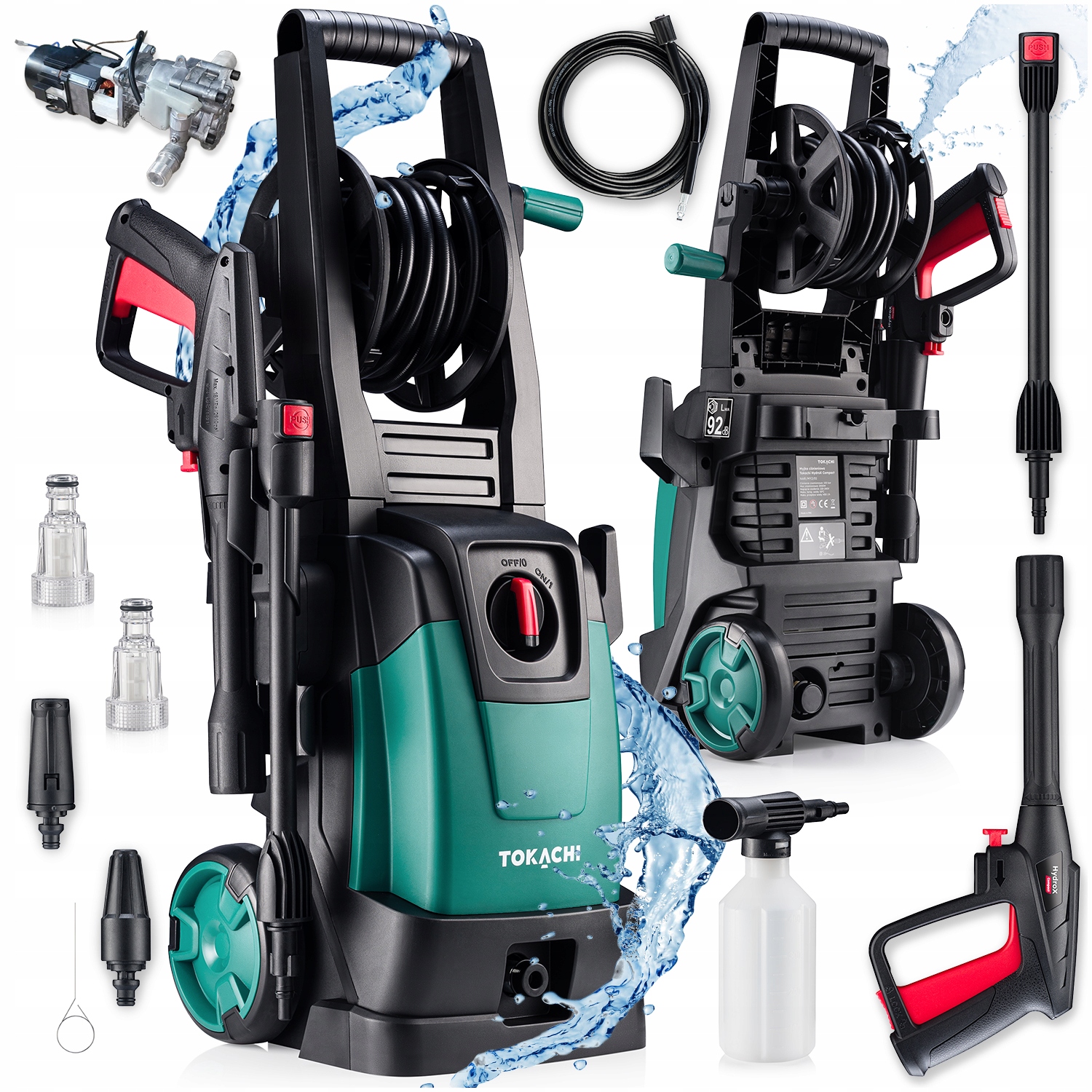 Zestaw Samossąca Myjka Ciśnieniowa Mocna Pompa 2000W Turbo Dysza Zwijacz