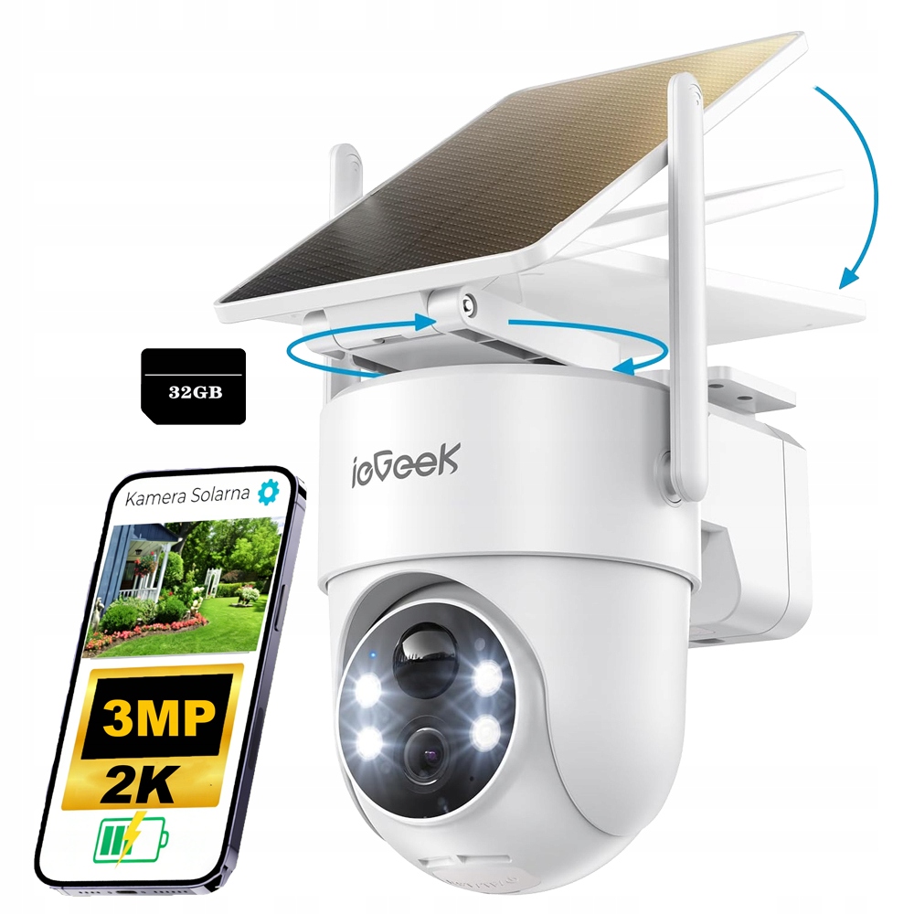 3MPX venkovní otočná bezdrátová kamera s barevným nočním viděním a 32 Gb