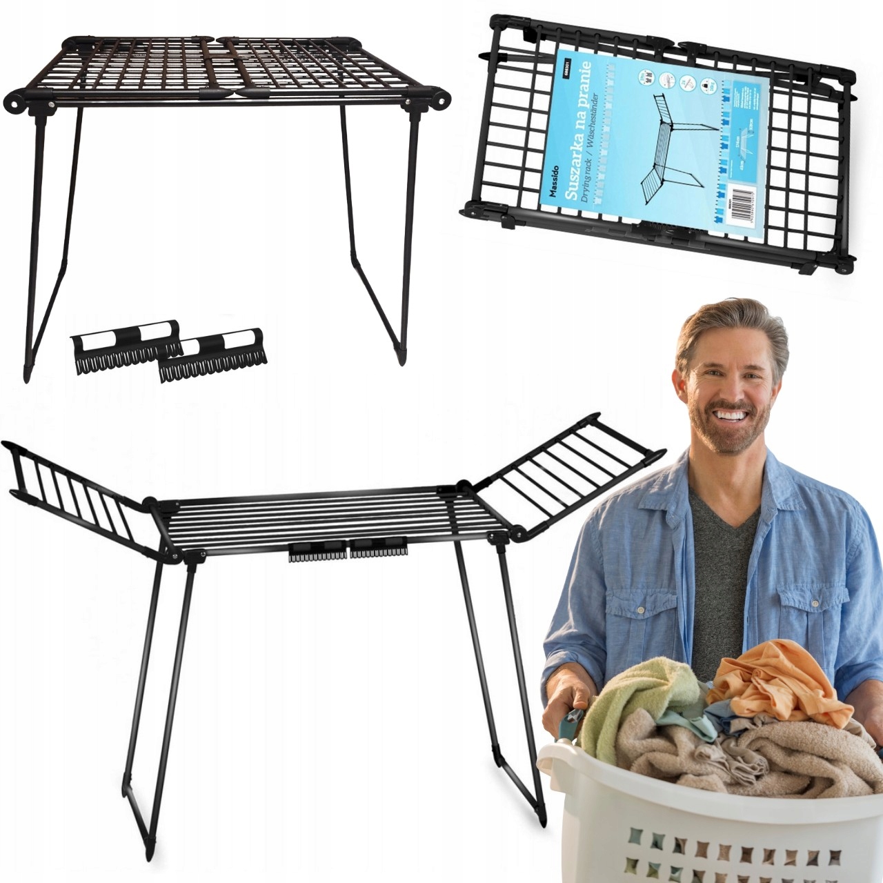 Suszarka Na Pranie Stojąca Balkonowa Do Ubrań Wolnostojąca Duża 19mb Czarna