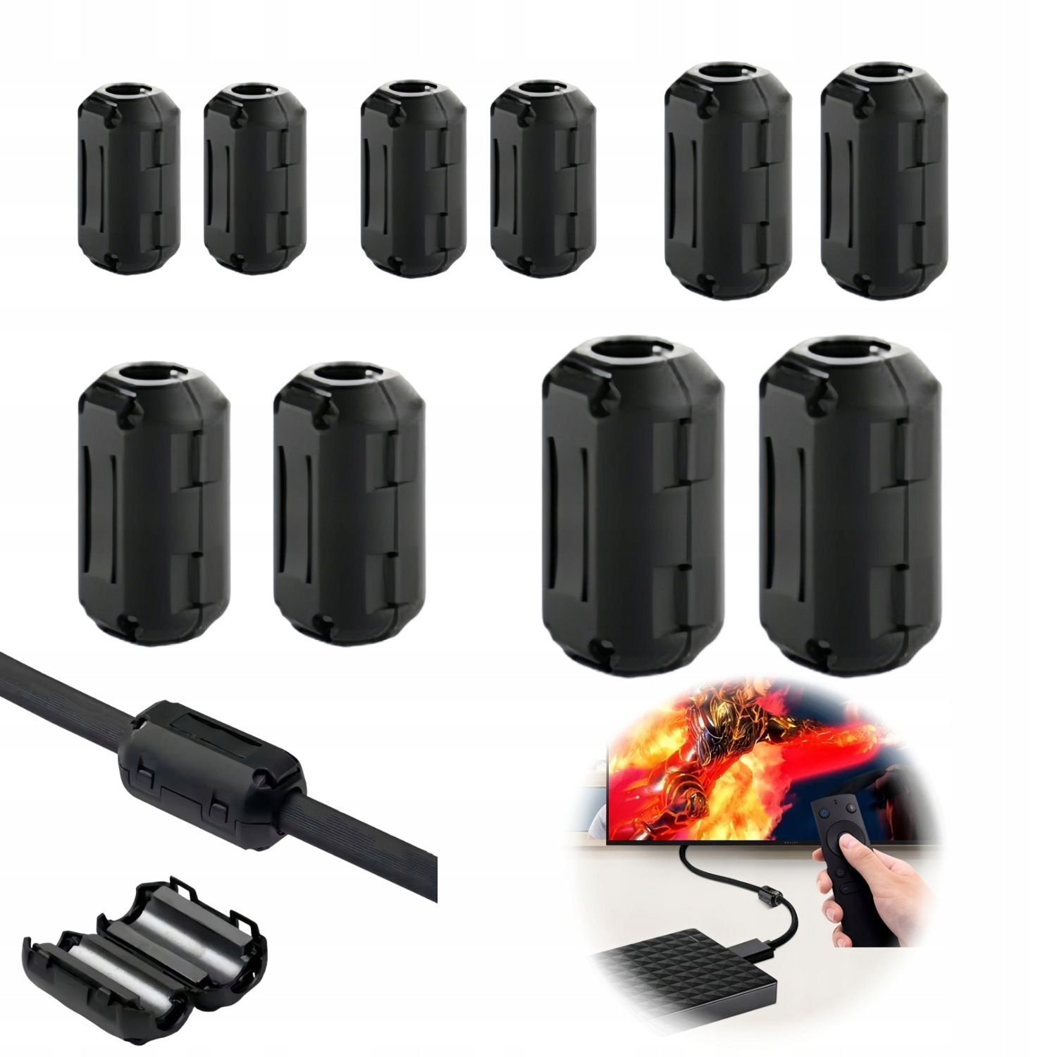 10× FILTR PRZECIWZAKŁÓCENIOWY LED – TŁUMIK SZUMÓW RFI EMI, ROZMIARY 3–13 MM