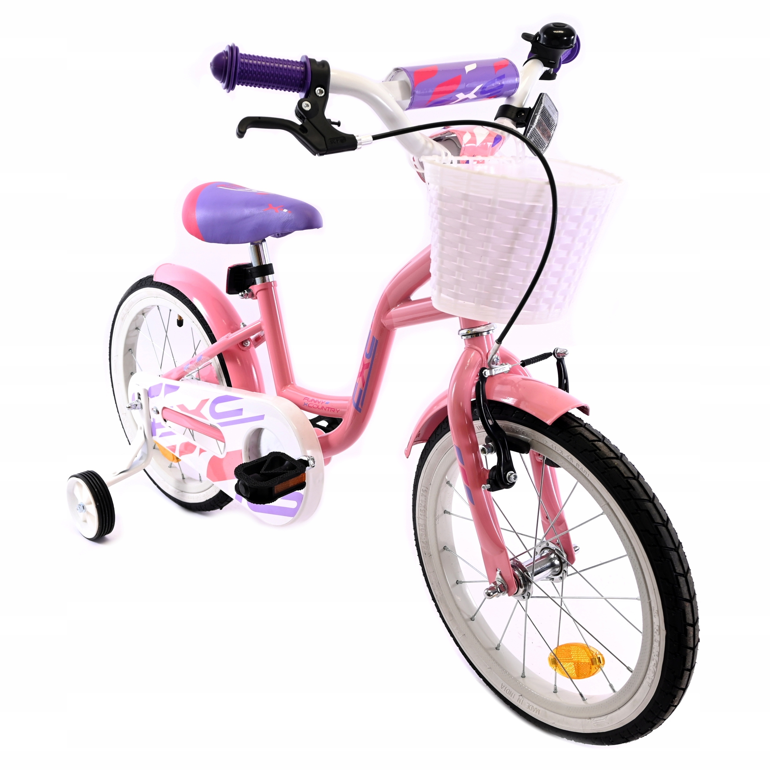 Różowy Rower Dla Dziewczynki 16 Cali Lekka Rama Z Koszykiem Kółka Boczne