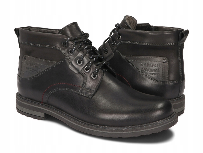 TRZEWIKI ZIMOWE BUTY POLSKIE SKÓRA 152 CZARNY 48 Kolekcja JESIEŃ / ZIMA