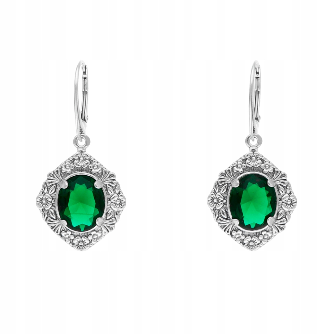Náušnice se zelenými zirkony a květinovým motivem stříbro