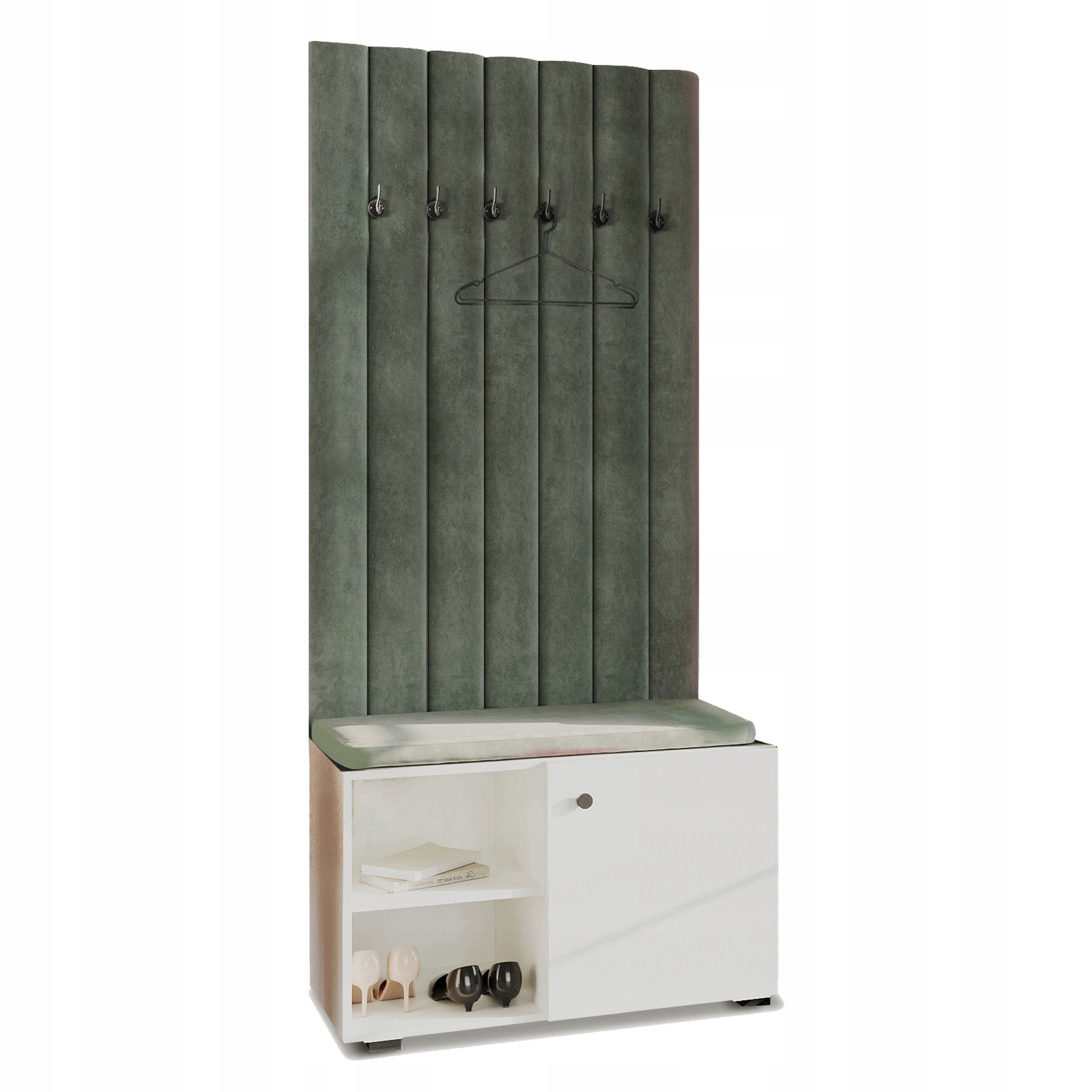 Šatní skříň se sedákem, čalouněný věšák, barva bílá Aria Cloud 33