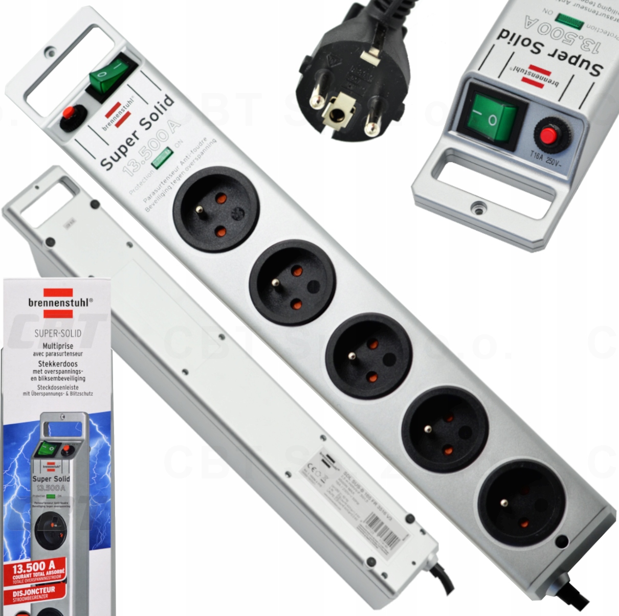 LISTWA PRZEPIĘCIOWA Super-Solid PRZEDŁUŻACZ 5 GNIAZD 13.500A KABEL 2,5m