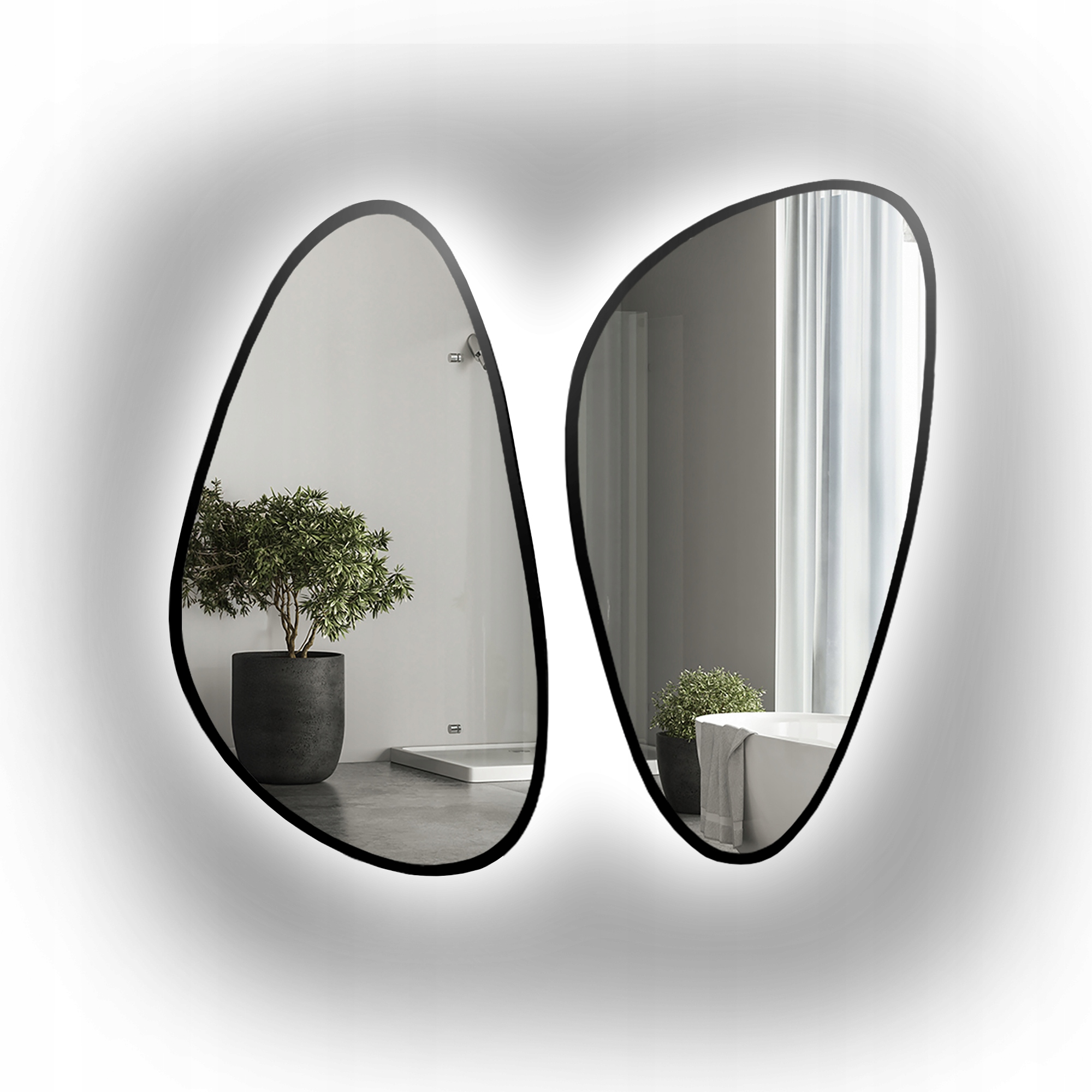 Sada dvou nepravidelných zrcadel Selenit Led v černém rámu Mdf 130X114