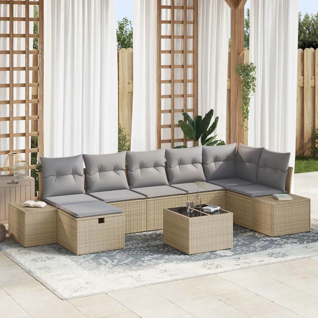 vidaXL Sada zahradních pohovek s polštářem 8 pcs Béžová polyratan