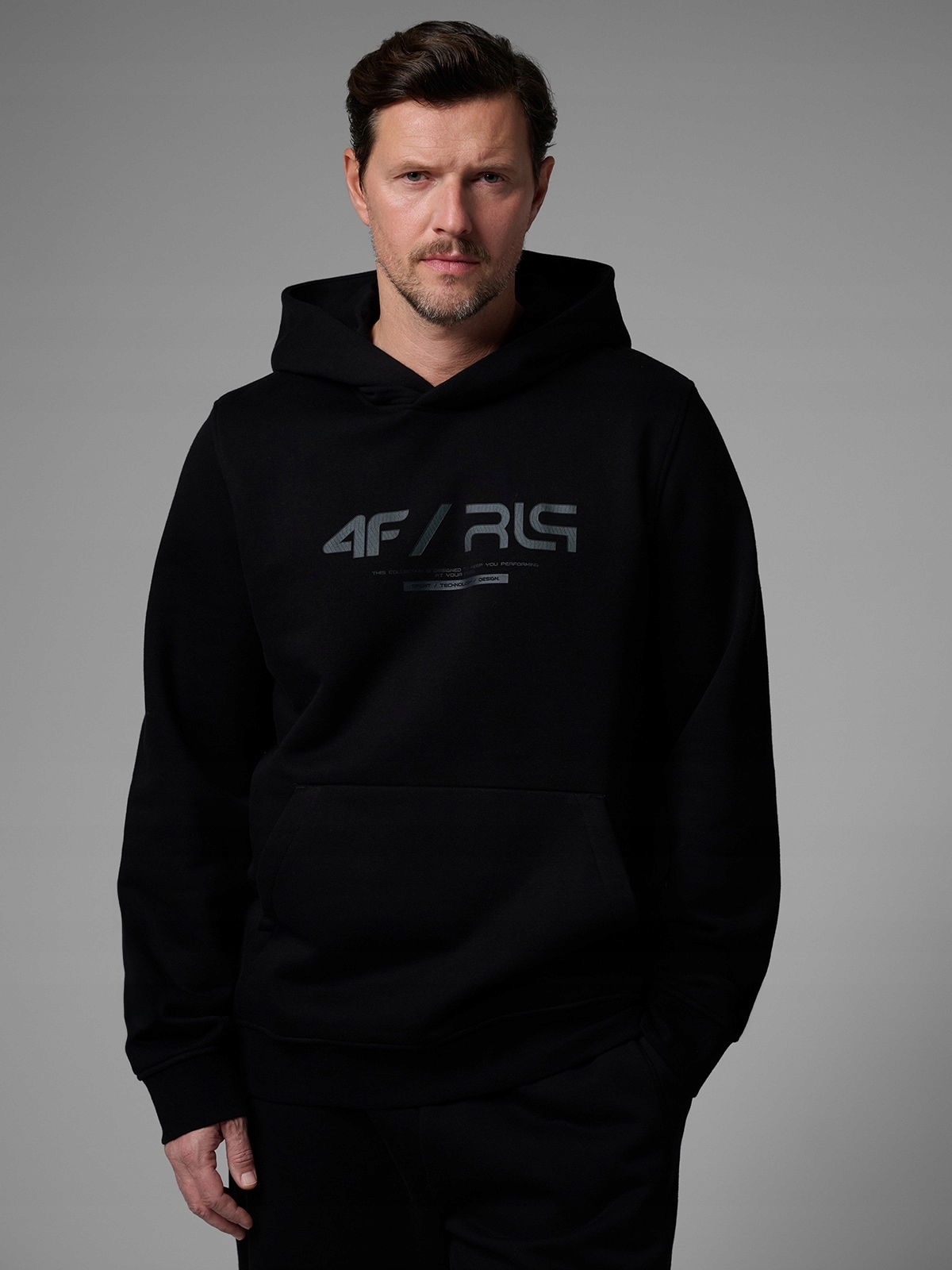 4F Tepláková Mikina S Kapucí Pánská Černá Regular Zateplená Bavlněná XXL