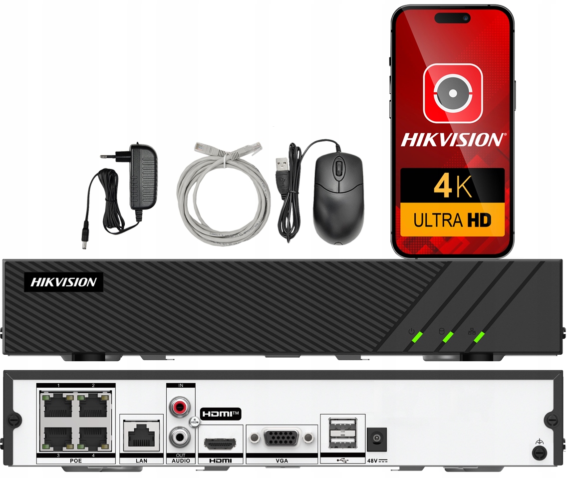 Rejestrator Ip Hikvision DS-7604NI-Q1/4 4xPoE do 8MPx 4K Aplikacja Podgląd
