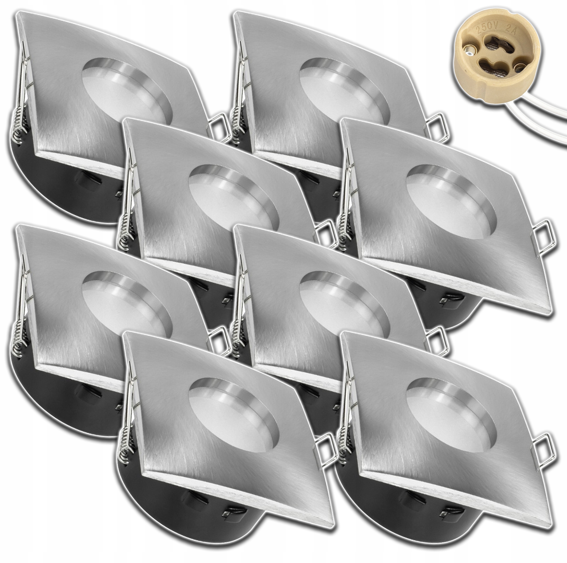 8x Zapuštěné Čtvercové Stropní Svítidlo Vodotěsné Podomítkové Zásuvka GU10