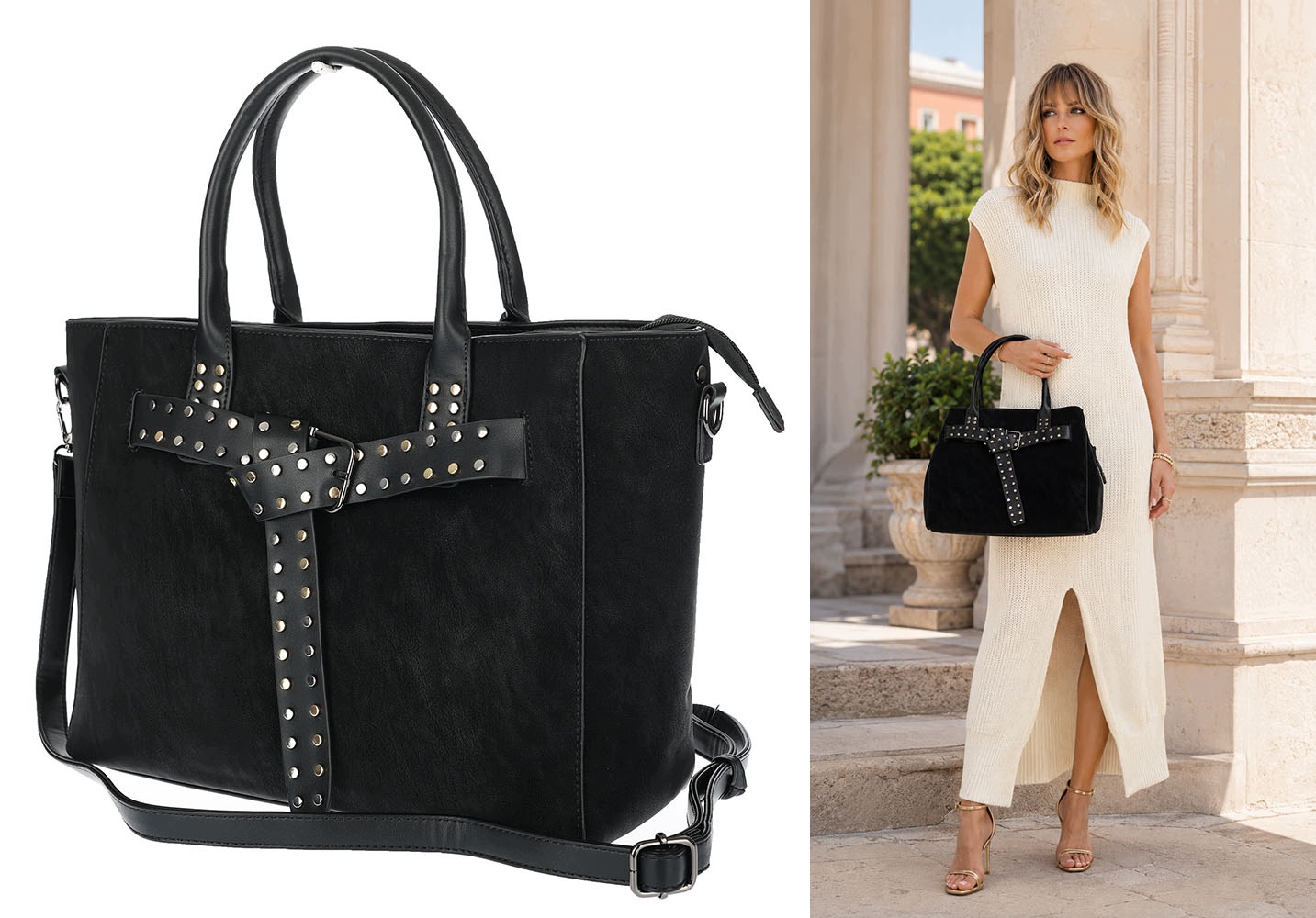 Dámská shopper kabelka kufřík elegantní módní taška do práce MC812 Černá