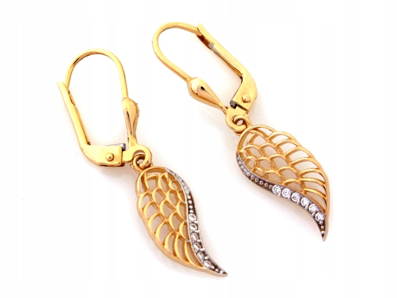 Náušnice s křídly ze žlutého a bílého zlata stylové 585 14K 1.87 g