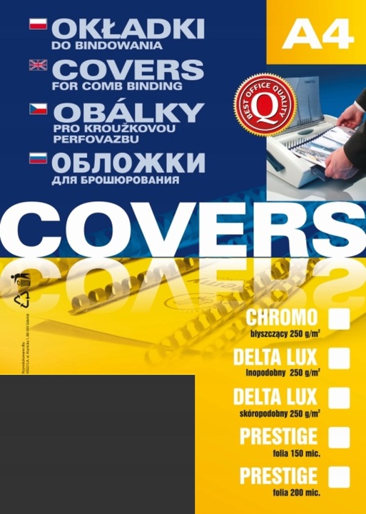 ORYGINAŁ OKŁADKI DO BINDOWANIA A4 SKÓROPODOBNE KARTON DELTA 100 SZT. CZARNE