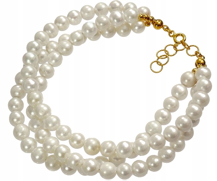 Perły Naturalne Potrójna Bransoletka Złote Srebro