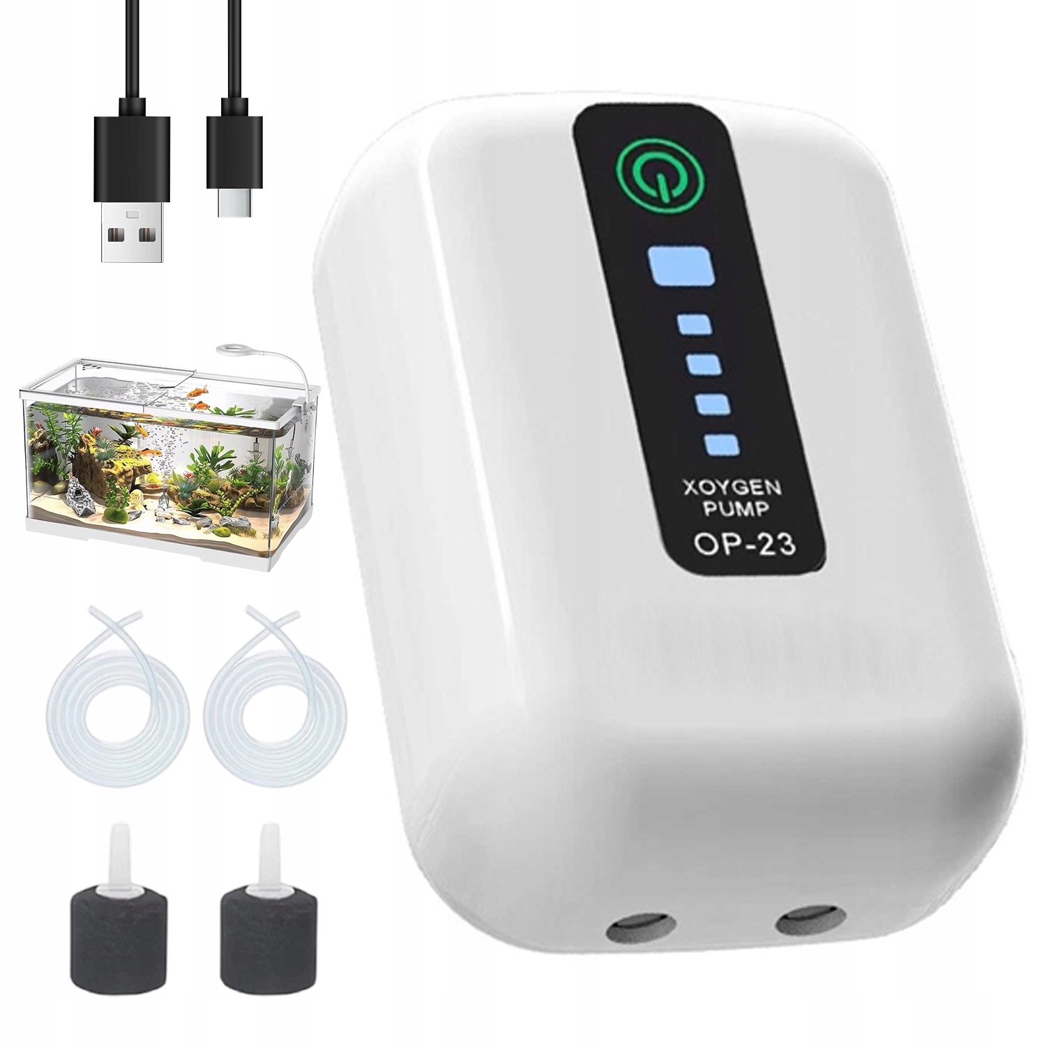 Levně Vzduchová Pumpa Pro Akvárium Usb S Dvěma Vycházejícími Tichostmi Pro Ryby