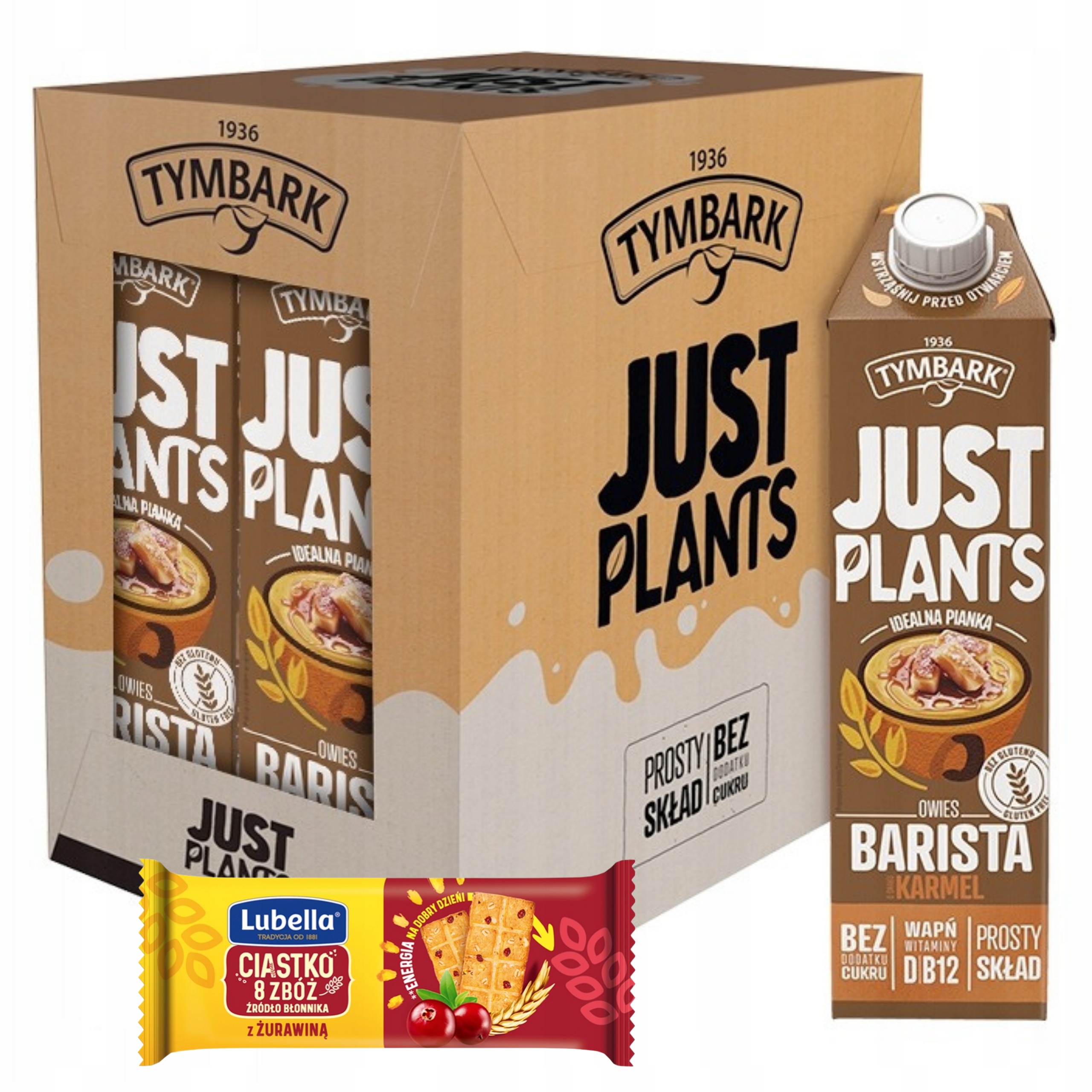 TYMBARK JUST PLANTS BARISTA KARMEL DO KAWY 6x 1L + GRATIS ciastka Lubella
