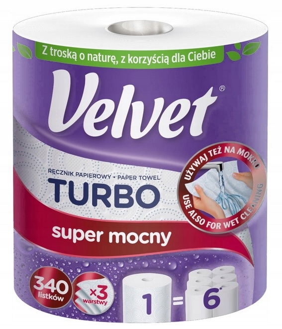 Velvet Papierová utierka Turbo Super Výkonná 3W 340 Listov